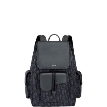 DIR 40CM SADDLE OBLIQUE JACQUARD BLACK GRAINED CALFSKIN