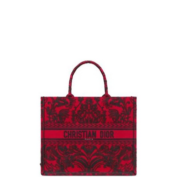 DIR EMBROIDERY 41CM LARGE BOOK TOTE RED AND BLACK ORNAMENTAL CORNELY EFFECT