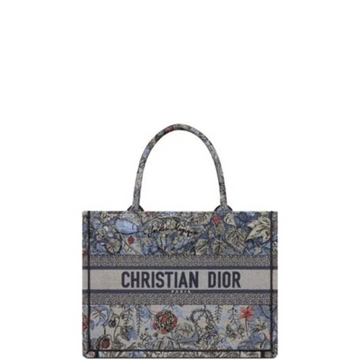 DIR 35CM MULTICOLOR MEDIUM BOOK TOTE DENIM JARDIN MAGIQUE EMBROIDERY