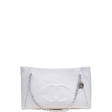 CHL EAST WEST LARGE MODERN CHAIN WHITE TOTE BAG