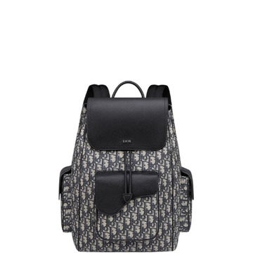 DIR 40CM SADDLE OBLIQUE JACQUARD BLACK AND BEIGE GRAINED CALFSKIN