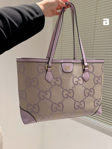 GG BEIGE AND PURPLE OPHIDIA JUMBO MEDIUM TOTE 38CM