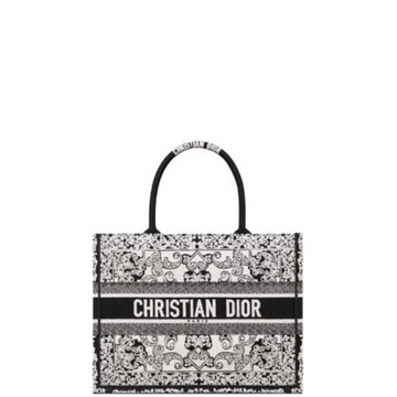 DIR 35CM WHITE AND BLACK MEDIUM BOOK TOTE BANDANA EMBROIDERY