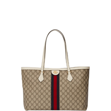 GG WHITE OPHIDIA MEDIUM TOTE WITH WEB