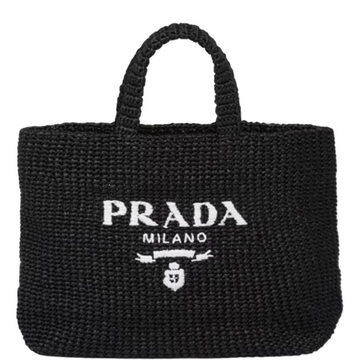PR RAFFIA TOTE BAG BLACK 24CM