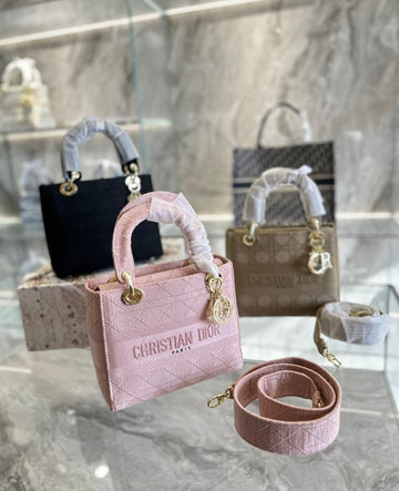 DIR 24CM ROSEWOOD CANNAGE EMBROIDERY LADY D LITE BAG