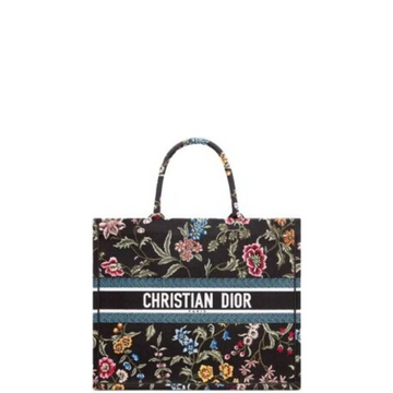 DIR LARGE EMBROIDERY BOOK TOTE BLACK MULTICOLOR CD PETITES FLEURS 41CM