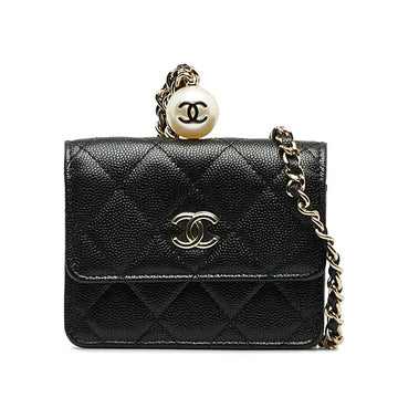 Top Quality Chanel Leather Skin Matelasse Coco Mark Faux Pearl Chain Coin Purse Card Case