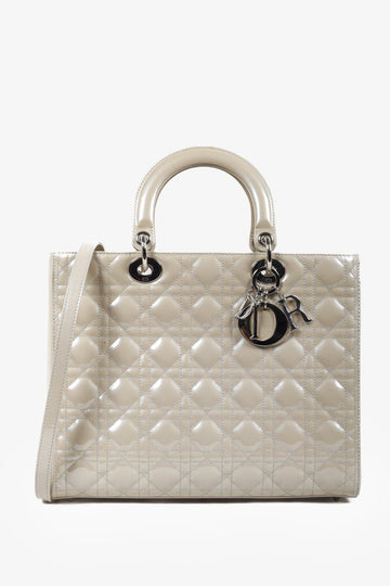 Christian Dior Large Beige  Leather Lady Dior