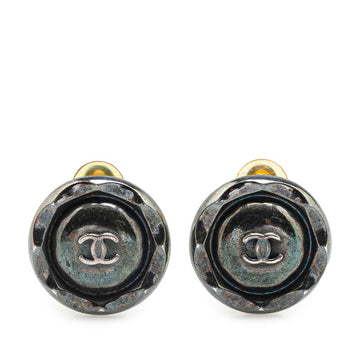 Chanel Coco Mark Round Earrings Silver Metal 96P