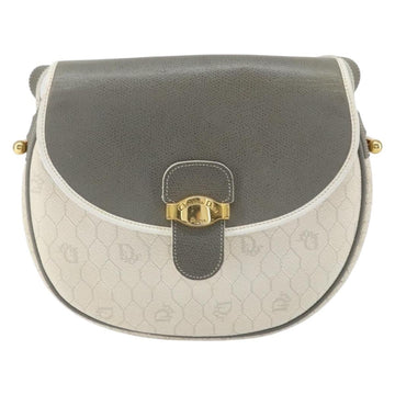 Christian Dior Vintage Honeycomb Flap Crossbody Bag Canvas And Leather White Canvas Shoulder Bag Bag ()