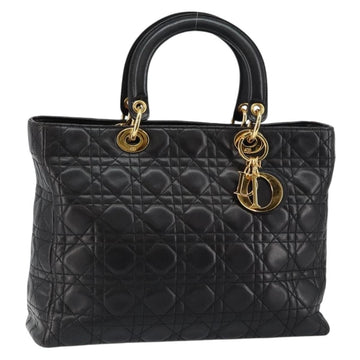 Christian Dior Vintage Lady Dior Bag Cannage Quilt Lambskin Black Leather Handbag ()