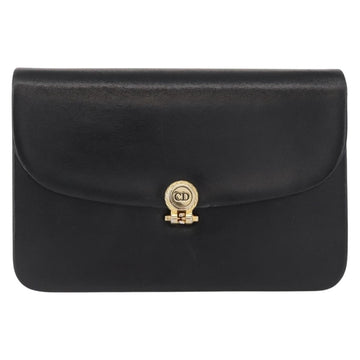 Christian Dior Vintage Cd Chain Flap Shoulder Bag Leather Black Leather Shoulder Bag Bag ()