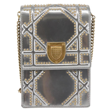 Christian Dior Ultra Matte Diorama Vertical Clutch On Chain Studded Leather Silver _Leather Clutche & Pouche Bag ()