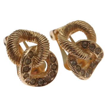 Christian Dior Vintage Chain Link Clip-On Earrings Metal With Crystals Gold Metal Earrings Jewelry ()