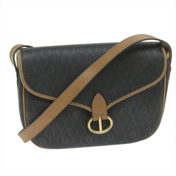 Christian Dior Vintage Honeycomb Flap Crossbody Bag Coated Canvas Black Canvas Bag ()