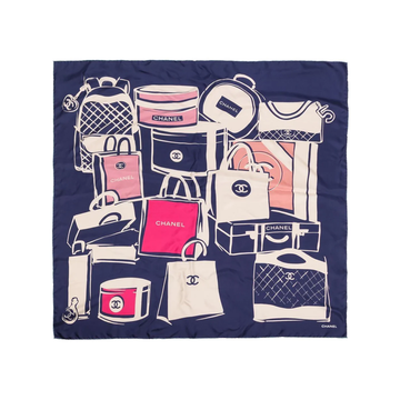 Navy Luggage Motif Silk Scarf