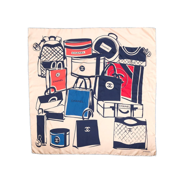 Cream Luggage Print Silk Scarf