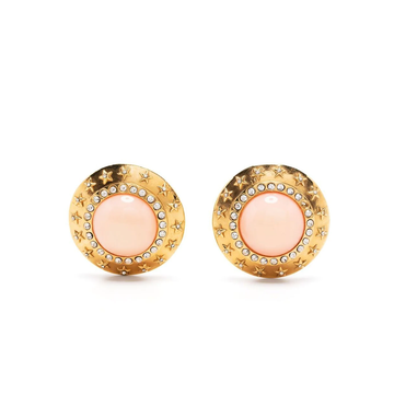 Coral Cabochon Rhinestone Earrings