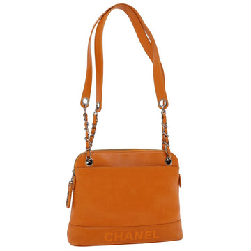 Top Quality Chanel Chain Shoulder Bag Leather Skin Orange CC Auth ar8526