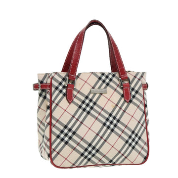Burberry Nova Check Blue Label Hand Bag Nylon Beige Red Silver Auth ti1914
