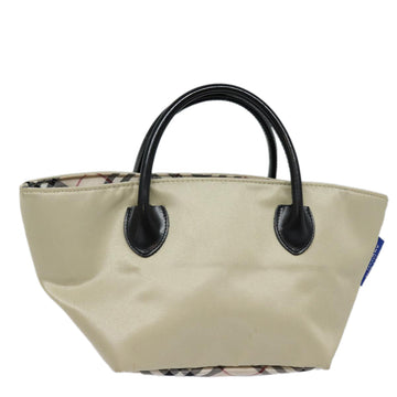 Burberry Nova Check Blue Label Hand Bag Nylon Beige Black Silver Auth ti1928