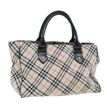 Burberry Nova Check Blue Label Hand Bag Nylon Beige Black Silver Auth ti1959