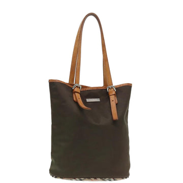 BurberrySs Nova Check Blue Label Tote Bag Nylon Beige Brown Silver Auth ti2015