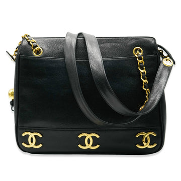 Top Quality Chanel Black Leather Triple CC Chain Tote