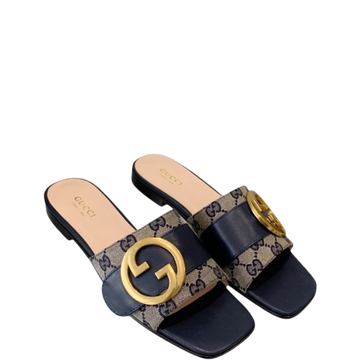 GG BLONDIE MATELASSE CANVAS SLIDE SANDAL BLACK