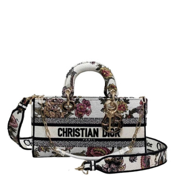 DIR LARGE LADY D-LITE BAG WHITE JARDIN BOTANIQUE EMBROIDERY 26CM