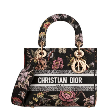 DIR MEDIUM LADY D-LITE BAG BLACK JARDIN BOTANIQUE EMBROIDERY 24CM