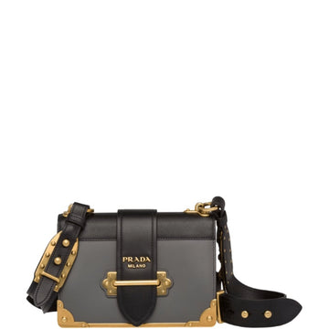 PR CAHIER LEATHER BAG IN GREY AND BLACK 25CM