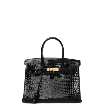 HM BIRKIN 30 BLACK NOIR SHINY POROSUS CROCODILE 30CM