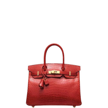 HM A SHINY SANGUINE POROSUS CROCODILE BIRKIN 30 WITH GOLD HARDWARE RED 30CM