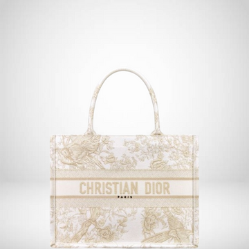 DIR  41CM BOOK LARGE TOTE BAG WINTER GARDEN EMBROIDERY IN GOLD METALLIC THREADS