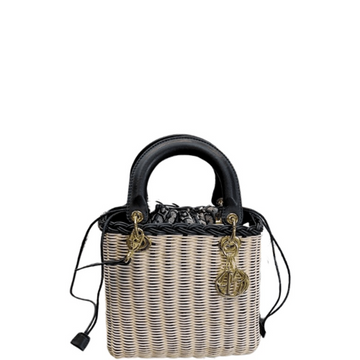DIR LADY 22CM NATURAL WICKER NAVY BLUE OBLIQUE JACQUARD