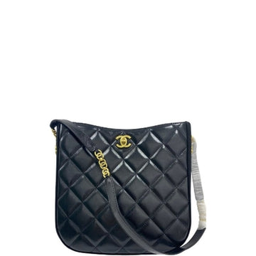 CHL 22s PEARL CRUSH HOBO BAG LAMBSKIN 28CM BLACK