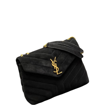SAINT LAURENT LOULOU SMALL FLAP BAG SUEDE BLACK 25CM