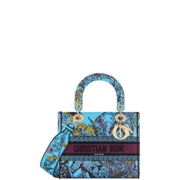 DIR MEDIUM LADY D LITE BAG CELESTIAL BLUE MULTICOLOR TOILE DE JOUY VOYAGE EMBROIDERY 24CM M0565OEUPM259