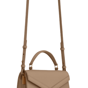 SAINT LAURENT CASSANDRA MEDIUM TOP HANDLE IN GRAIN DE POUDRE EMBOSSED DARK BEIGE 24CM
