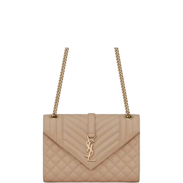 SAINT LAURENT ENVELOPE MEDIUM CHAIN BAG IN MIX MATELASSE GRAIN DE POUDRE EMBOSSED BEIGE 24CM