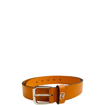 GG BROWN BELT WITH SQUARE BUCKLE AND INTERLOCKING G SILVER MEATL 35MM