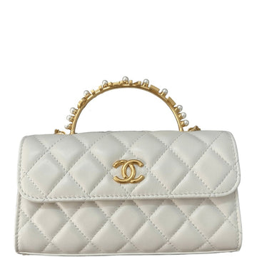 CHL LAMBSKIN MINI KELLY FLAP BAG WHITE 17CM