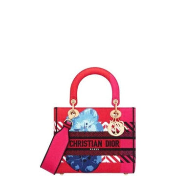 DIR MEDIUM LADY D LITE BAG BRIGHT PINK MULTICOLOR D FLOWER POP EMBROIDERY 24CM