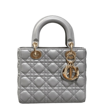 DIR MEDIUM LADY BLUSH CANNAGE LAMBSKIN BAG GREY 20CM