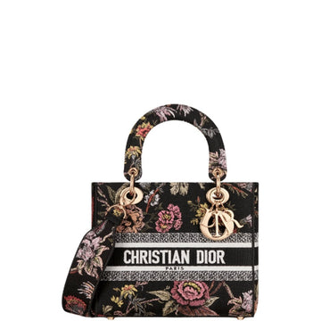 DIR SMALL LADY D-LITE BAG BLACK JARDIN BOTANIQUE EMBROIDERY 17CM