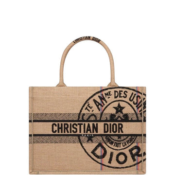 DIR MEDIUM BOOK TOTE BEIGE JUTE CANVAS EMBROIDERED 36CM M1296ZRUW M918