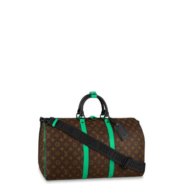 LUV KEEPALL BANDOULIRE 50 BROWN AND MINT LINE MACASSAR CANVAS M46259