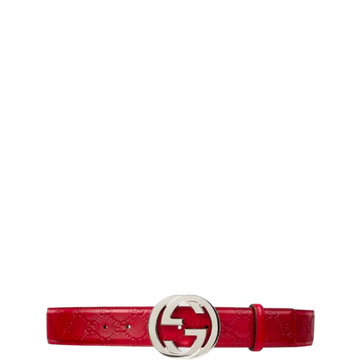 GG CALFSKIN MONOGRAM RED BELT SILVER METAL 3.5CM